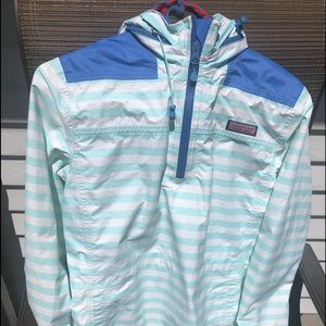 Vineyard Vines light blue striped rain jacket